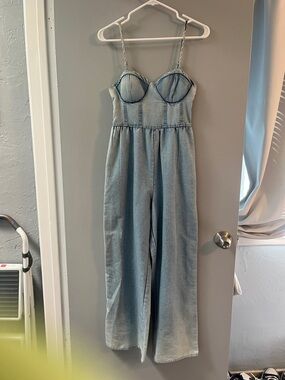 Light Blue Denim Bustier Jumpsuit
